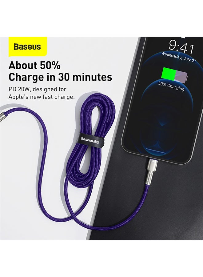 Baseus - USB C to Lightning Fast Charging Data Transfer Cable PD 20W Cafule Series Power Delivery for iPhone 14/14 Pro/13 Pro/13 Pro Max/13/13 mini, iPad 9, 12 mini/12/12 Pro , 2M Purple - Image 1