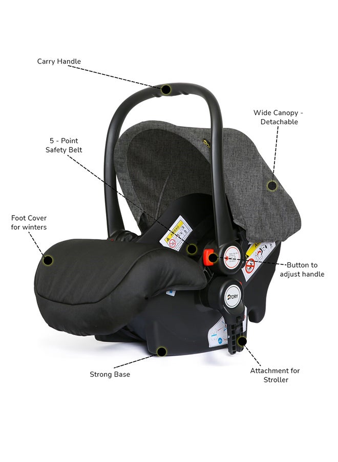 TEKNUM - 3In1 Pram Stroller Sleeping Bassinet With Extra Wide Seat And Wide Canopy 360° Rotating Wheels Space Grey - Image 1