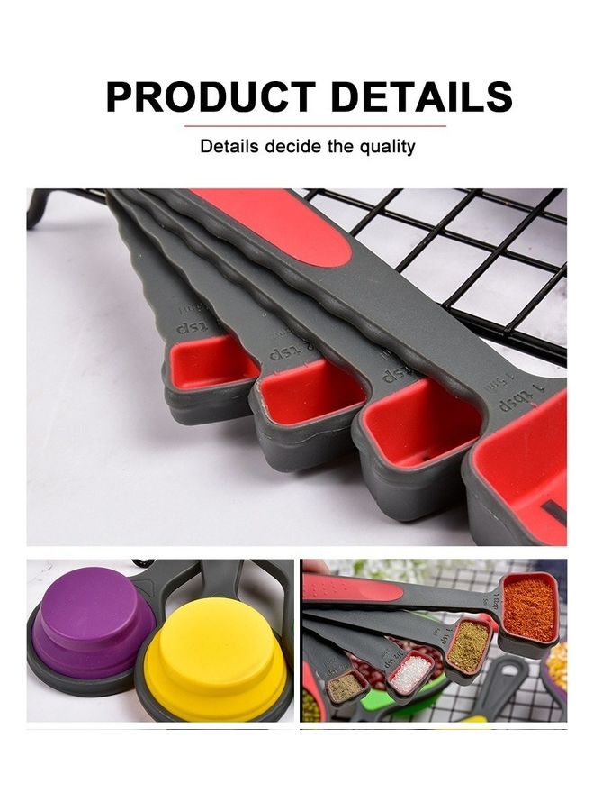 Measuring Cups Spoons Collapsible Silicone Measuring Cups & Spoons Set 8 piece Measuring Tool Engraved Markings for Liquid Dry Measuring Space Saving Silicone Color  - Image 5