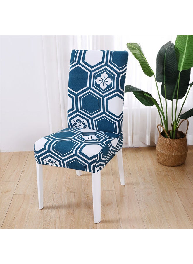 Sexangle Printed Elastic Chair Cover Blue/White 45x38x38cm
