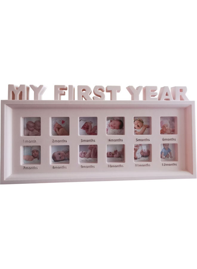 إطار صور بطبعة عبارة  "My First Year"للأطفال حديثي الولادة وردي 41x20سم 