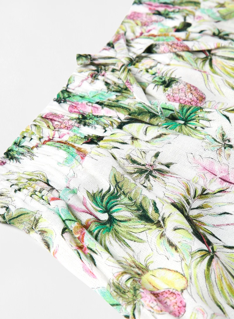 MANGO Kids/Teen Tropical Print Shorts Off-White