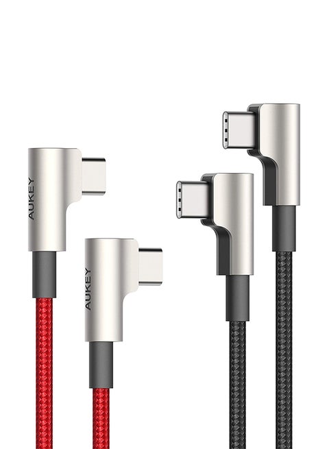 2-Piece Type C To Type C Charging Cable With 90 Degrees Connector Red/Black