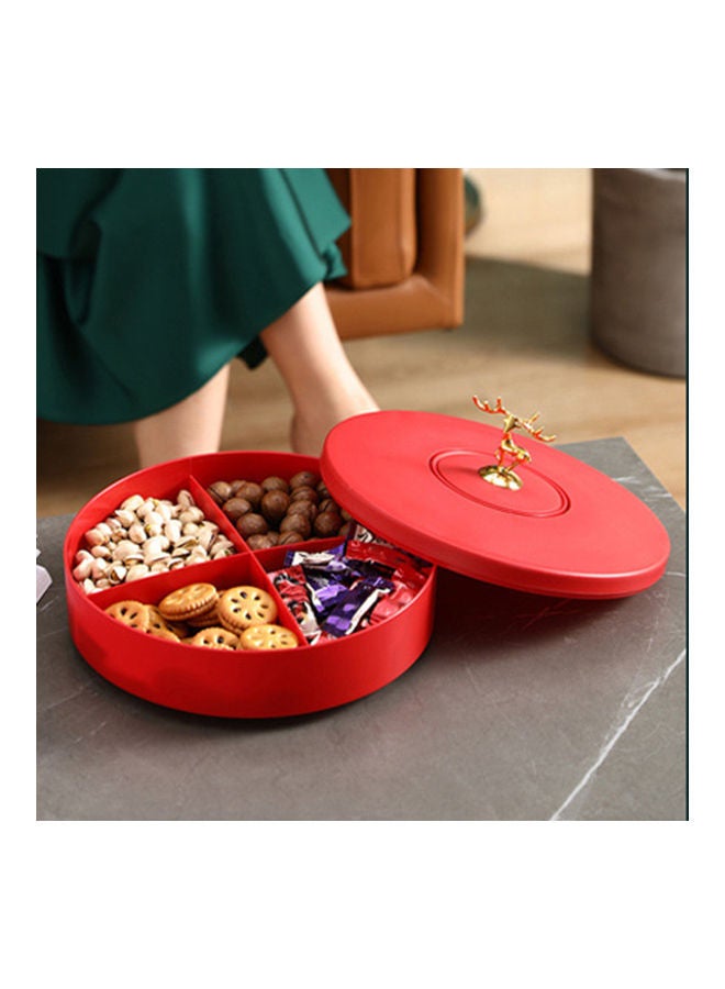 4-Compartment Seasonal Nuts Storage Box with Lid Red 30x30x15cm - Image 3