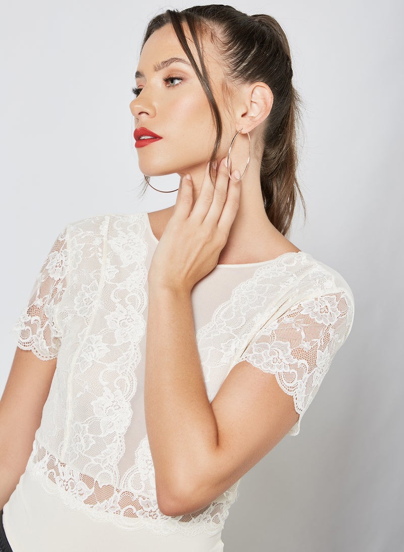 PIECES - Lace Trim Bodysuit White - Image 1