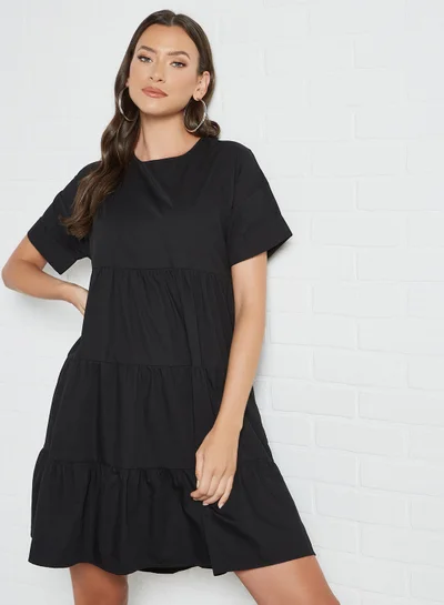 PIECES Smock Tiered Dress Black