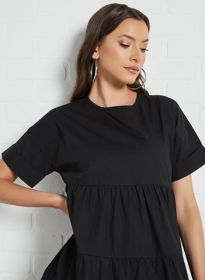 PIECES Smock Tiered Dress Black