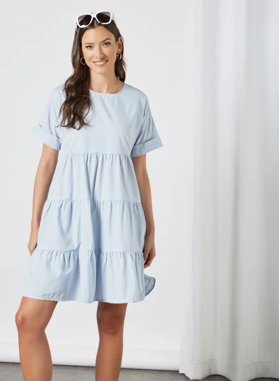 PIECES Smock Tiered Dress Blue