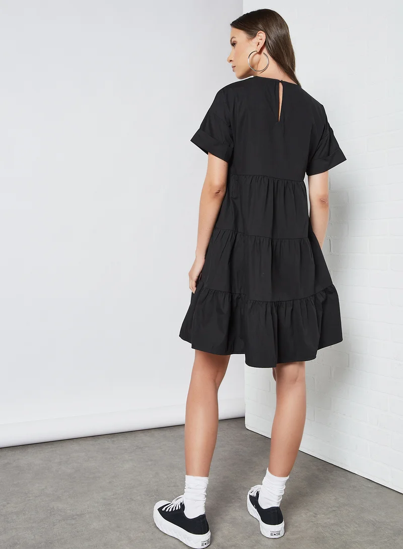 PIECES Smock Tiered Dress Black