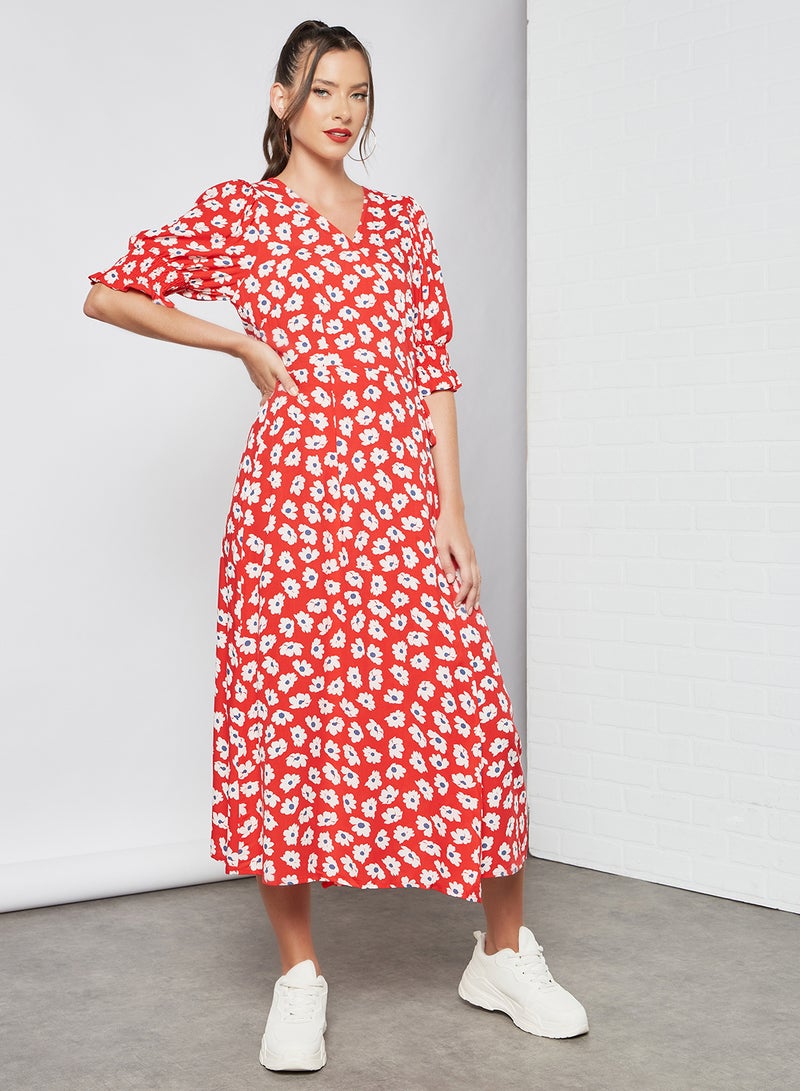 PIECES - Floral Print Wrap Dress Flesta - Image 1