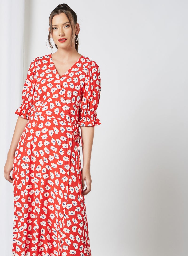 PIECES - Floral Print Wrap Dress Flesta - Image 1