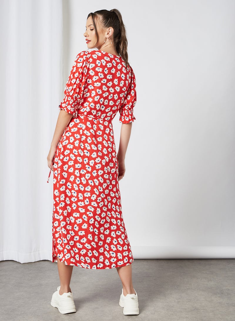 PIECES - Floral Print Wrap Dress Flesta - Image 1