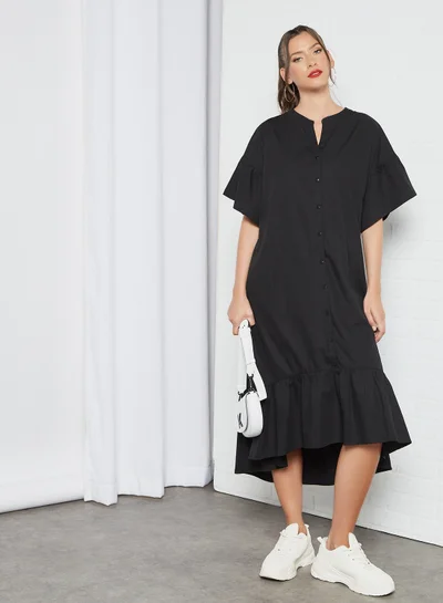 PIECES Button Down Midi Dress Black