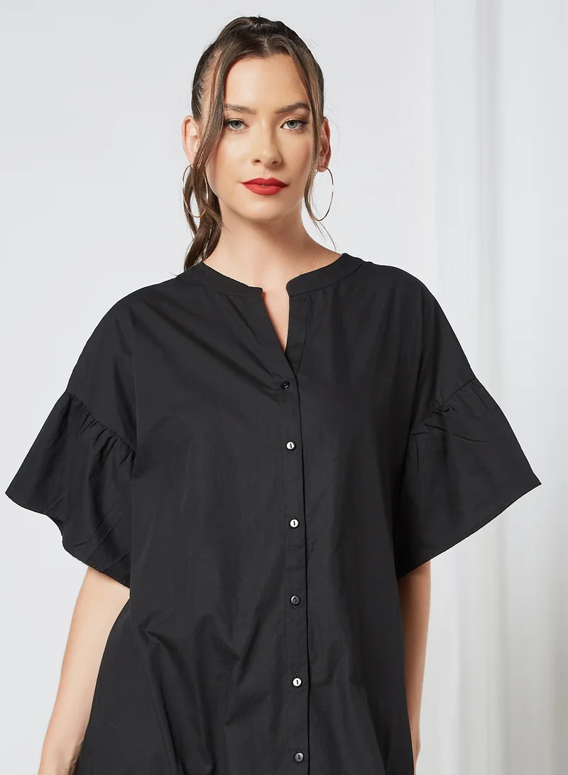 بيسز فستان متوسط الطول منسدل بأزرار أسود