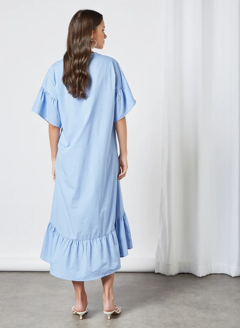 PIECES Button Down Midi Dress Blue