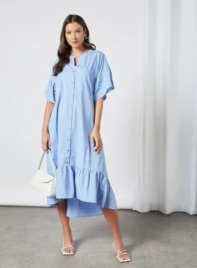PIECES Button Down Midi Dress Blue