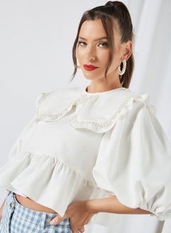 sister jane Embellished Cropped Blouse Ivory  - Image 3
