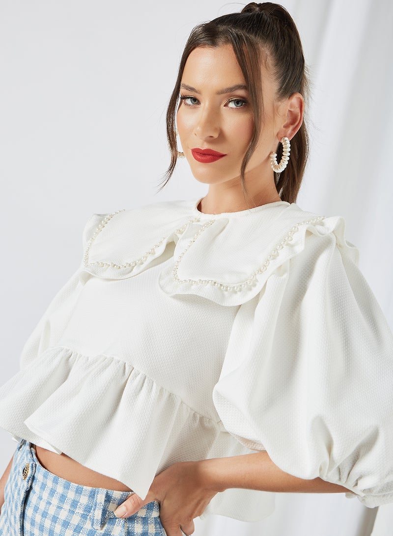 sister jane - Embellished Cropped Blouse Ivory - Image 1