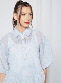 sister jane Oversized Sheer Blouse Blue  - Image 4