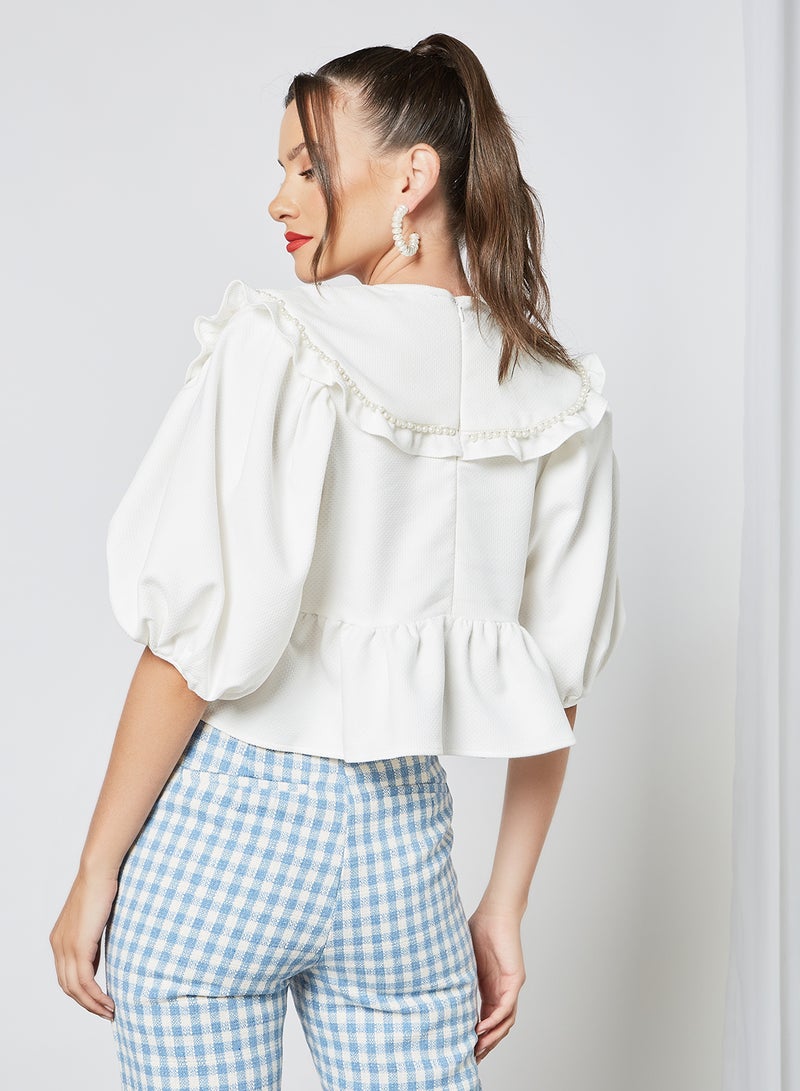 sister jane - Embellished Cropped Blouse Ivory - Image 1