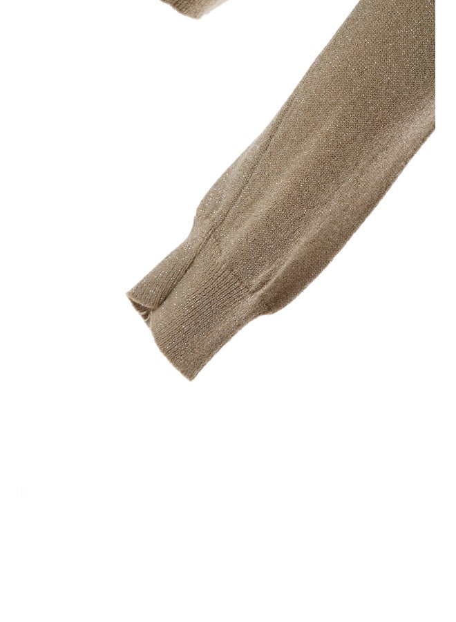 Aila - Women Round Neck Long Sleeve Cardigan Beige - Image 1