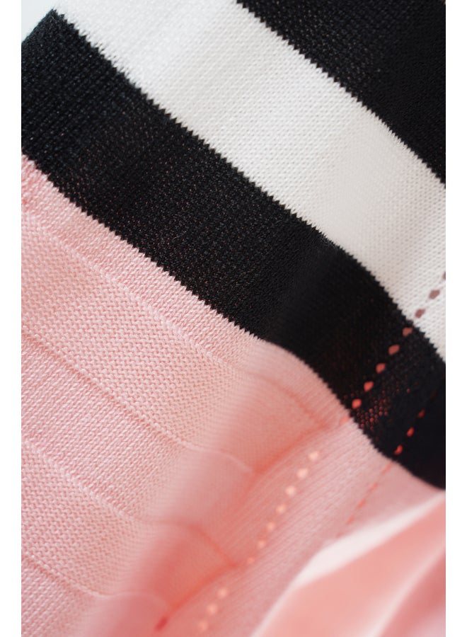 Aila - Special Button Detail Color Block Sweater Pink - Image 1