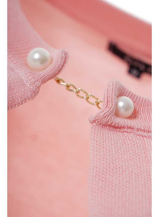Aila - Special Button Detail Color Block Sweater Pink - Image 1