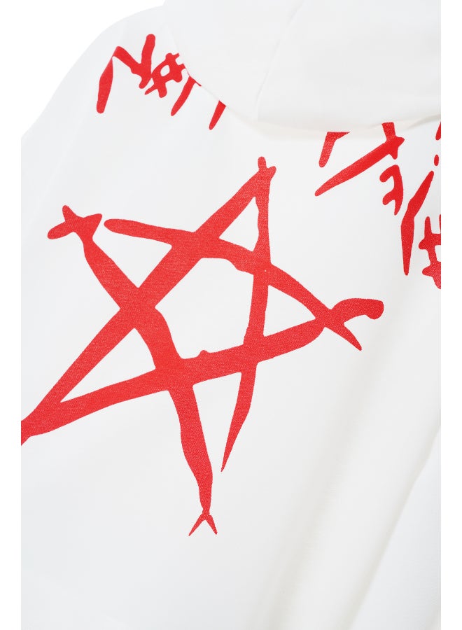 Aila - Women Five-Pointed Printed Hoodie With String White - Image 1