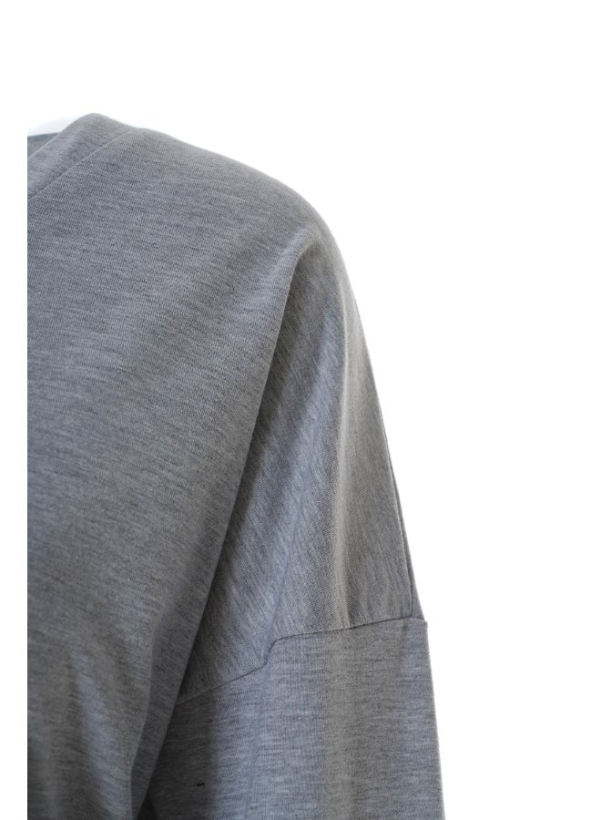 Aila Stylish Long- Pullover V - neck  long sleeves Grey  - Image 5