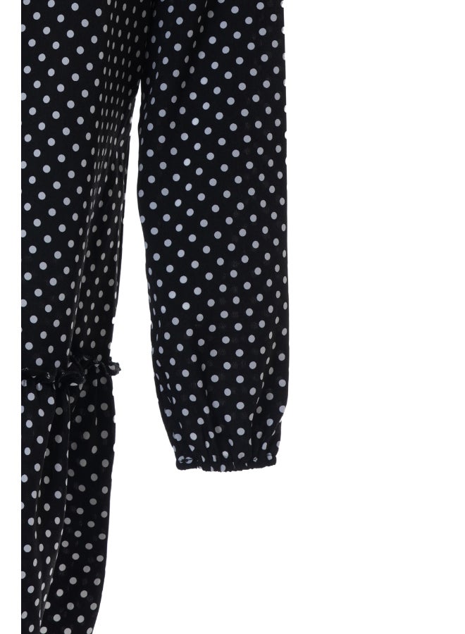 Aila Women's Dot Print Long Sleeve Falbala Bottom Hem Mini Dress Black  - Image 5