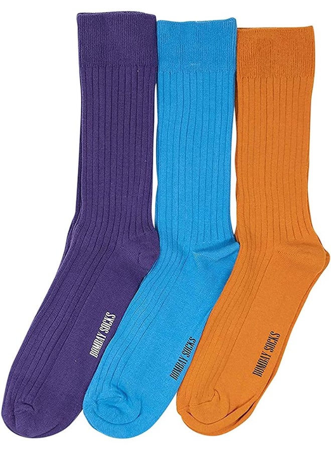 BOMBAY SOCK CO. 3 Pack Of Ribbed Crew Socks Multicolour  - Image 1