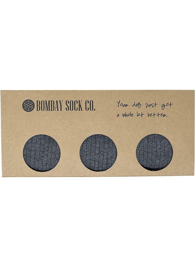 BOMBAY SOCK CO. 3 Pack Of Ribbed Crew Socks Grey  - Image 3