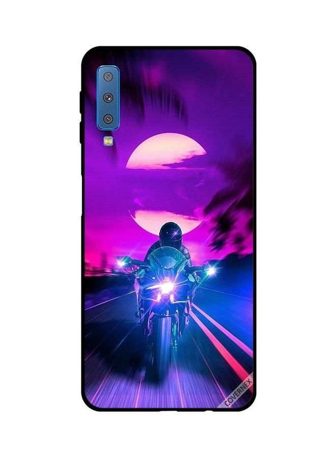 كوفرنيكس غطاء حماية واقٍ بطبعة راكب دراجة وخلفه القمر لهاتف سامسونج جالاكسي A7 إصدار 2018 متعدد الألوان - Image 1