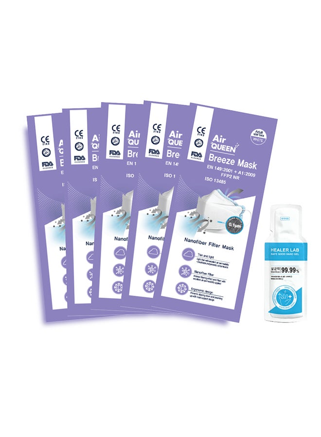 اير كوين مجموعة من 5 أقنعة FFP2 CE كواليفيد كوين نانو مع معقم لليدين - Image 2