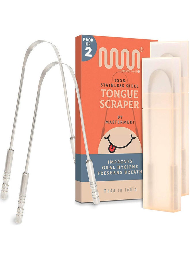 MasterMedi Pack of 2 Tongue Scraper with Travel Case Multicolour