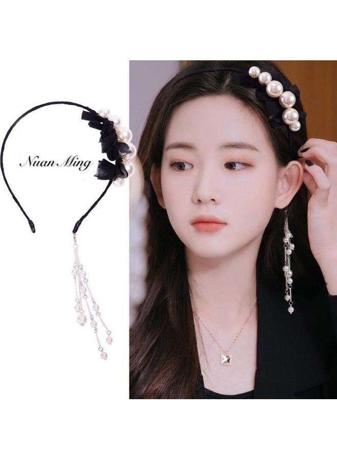 طوق رأس مزين بأقراط مزيفة أسود - Image 3