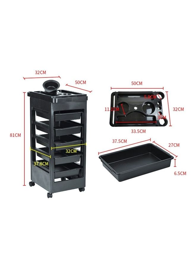 عربة لصالون الشعر مع 5 أدراج وعجلات أسود - Image 5