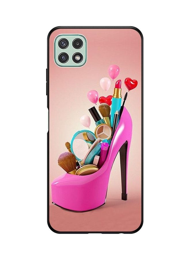 Covernex Samsung Galaxy A22 5G Protective Case Cover Printed Featuring Pink Shoe With Makeup Items DESIGN_0226 - Image 1