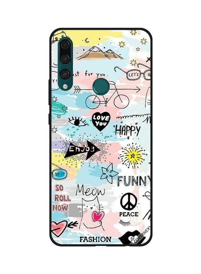 كوفرنيكس غطاء حماية واقٍ بطبعة رسومات عشوائية والكلمات "Meow Enjoy" لهاتف هواوي Y9 برايم 2019 متعدد الألوان - Image 1