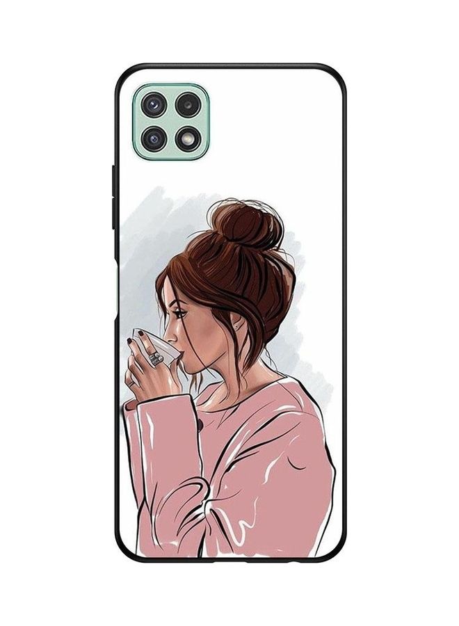 كوفرنيكس غطاء حماية واقٍ بطبعة فتاة تحتسي الشاي لهاتف سامسونج جالاكسي  A22 5G الجيل الخامس متعدد الألوان - Image 1