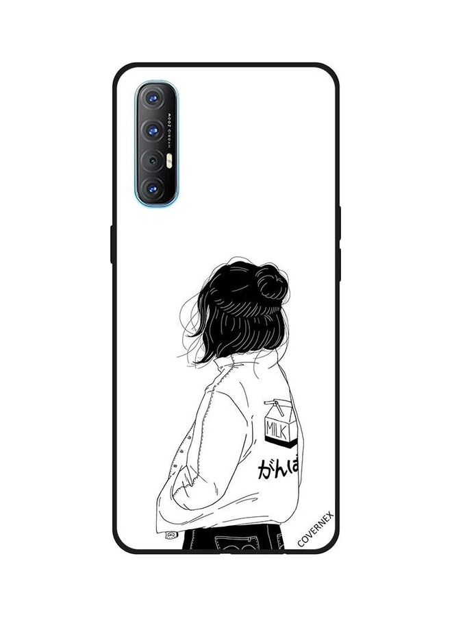 كوفرنيكس غطاء حماية واقٍ بطبعة فتاة تفكر بعمق لهاتف أوبو رينو 3 برو أسود/ أبيض - Image 1