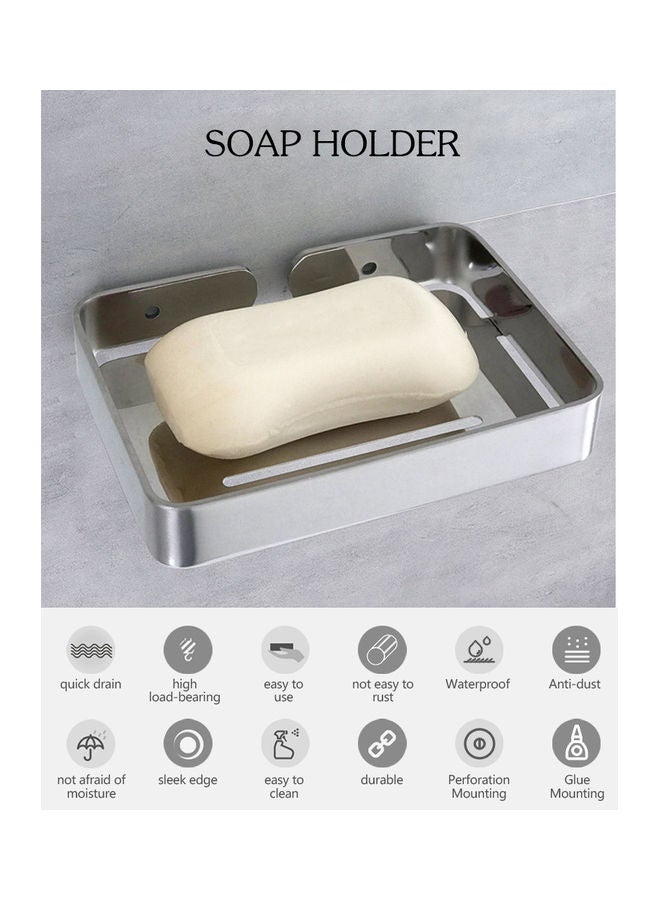 Stainless Steel Wall Mounted Drain Soap Dish Silver 13.3 X 9.5 X 2.3cm - Image 3