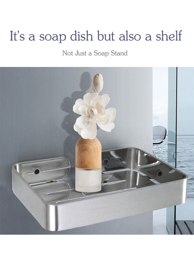 Stainless Steel Wall Mounted Drain Soap Dish Silver 13.3 X 9.5 X 2.3cm - Image 4
