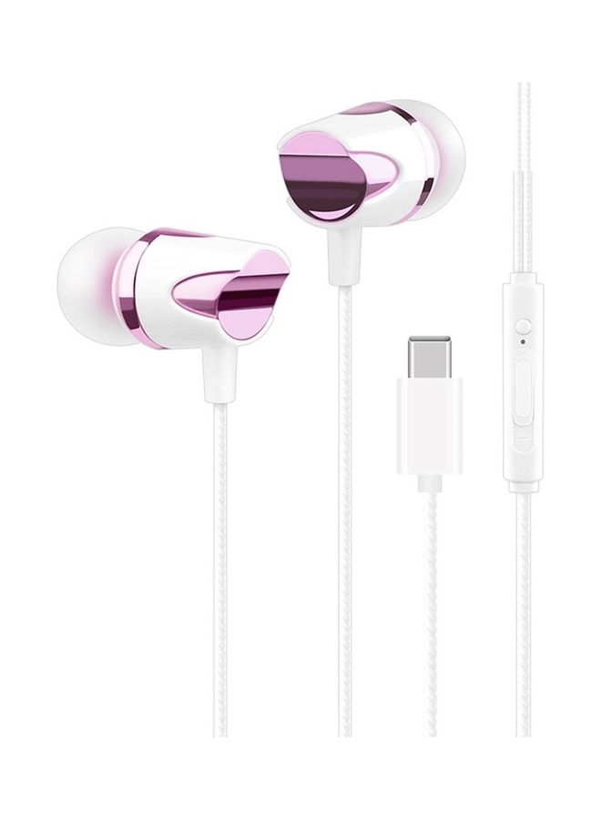سماعة أذن داخلية سلكية محمولة بمنفذ USB Type-C مزودة بميكروفون أرجواني/ أبيض - Image 1