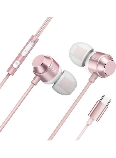 Type-C Wired In-Ear Earphones With Microphone Pink/White