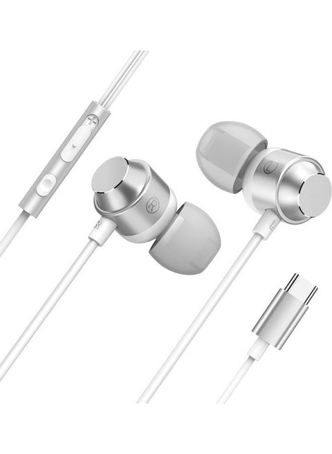 Type-C Wired In-Ear Earphones With Microphone White/Silver