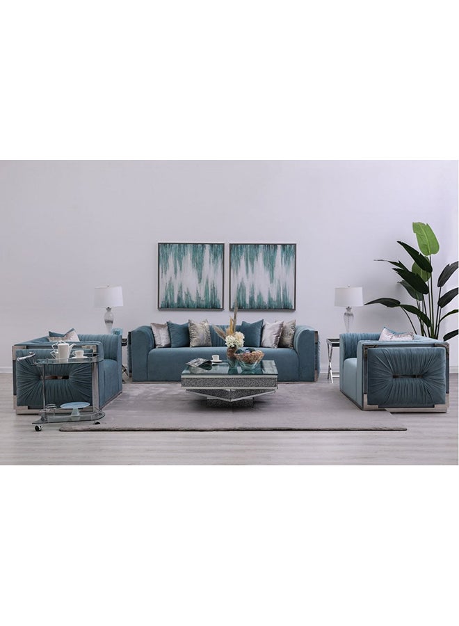PAN emirates - 3-Seater Luxurious Chesterfield Traditional Tufted Track Arm Tapered Legs Designed Velvet Fabric Soft Cushioning Granatum Sofa Green 257x95x75cm - Image 1