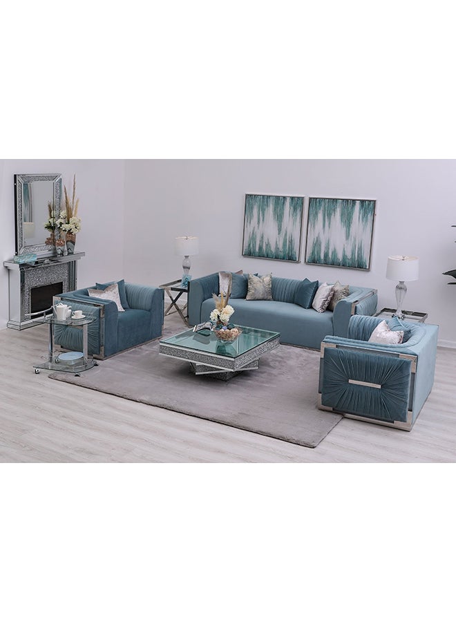 PAN emirates - 3-Seater Luxurious Chesterfield Traditional Tufted Track Arm Tapered Legs Designed Velvet Fabric Soft Cushioning Granatum Sofa Green 257x95x75cm - Image 1
