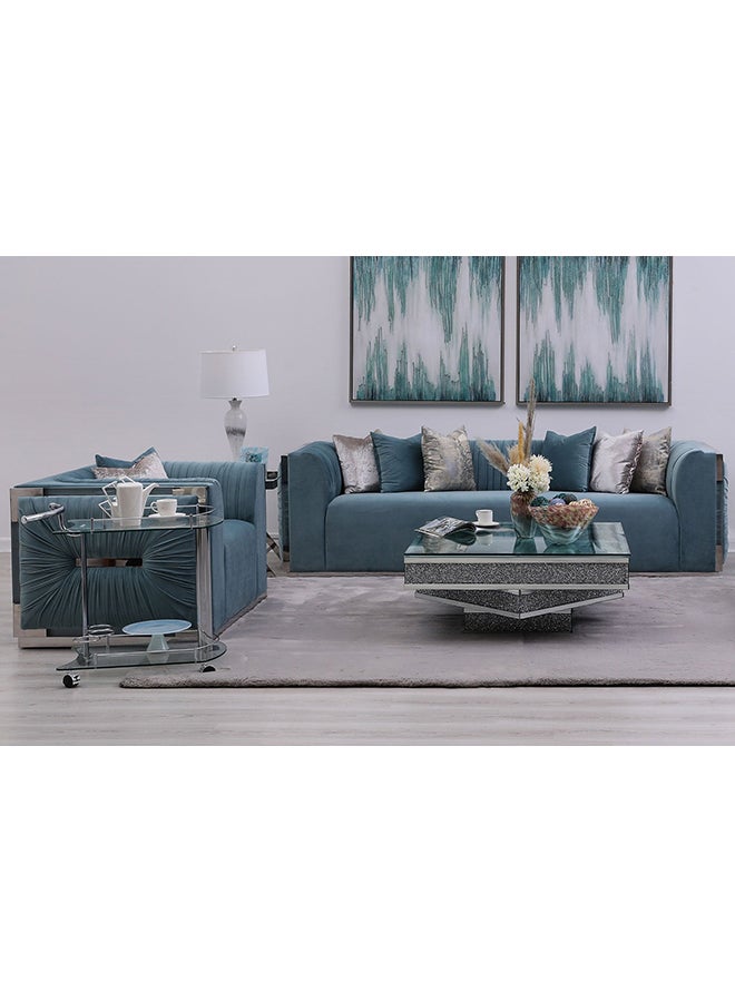 PAN emirates - 3-Seater Luxurious Chesterfield Traditional Tufted Track Arm Tapered Legs Designed Velvet Fabric Soft Cushioning Granatum Sofa Green 257x95x75cm - Image 1