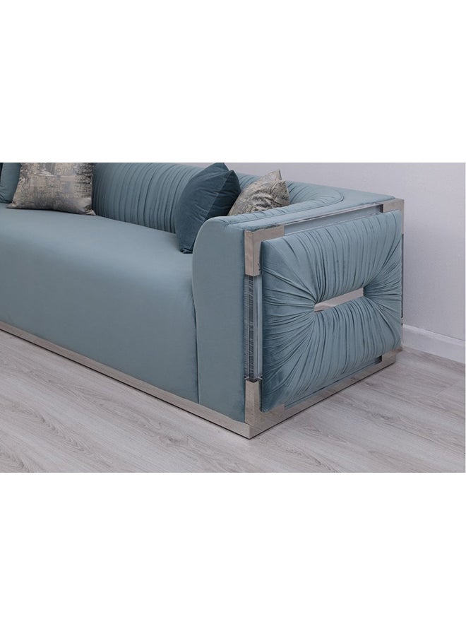 PAN emirates - 3-Seater Luxurious Chesterfield Traditional Tufted Track Arm Tapered Legs Designed Velvet Fabric Soft Cushioning Granatum Sofa Green 257x95x75cm - Image 1